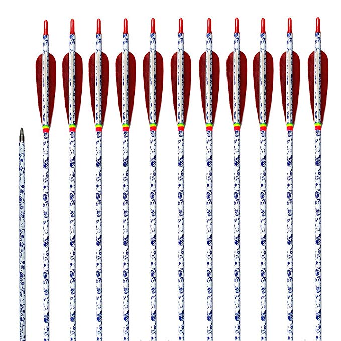 ZHANYI Target Archery 600 Spine Carbon Arrows Shaft with Real Turkey Feather Fletching for Compound Recurve Bows