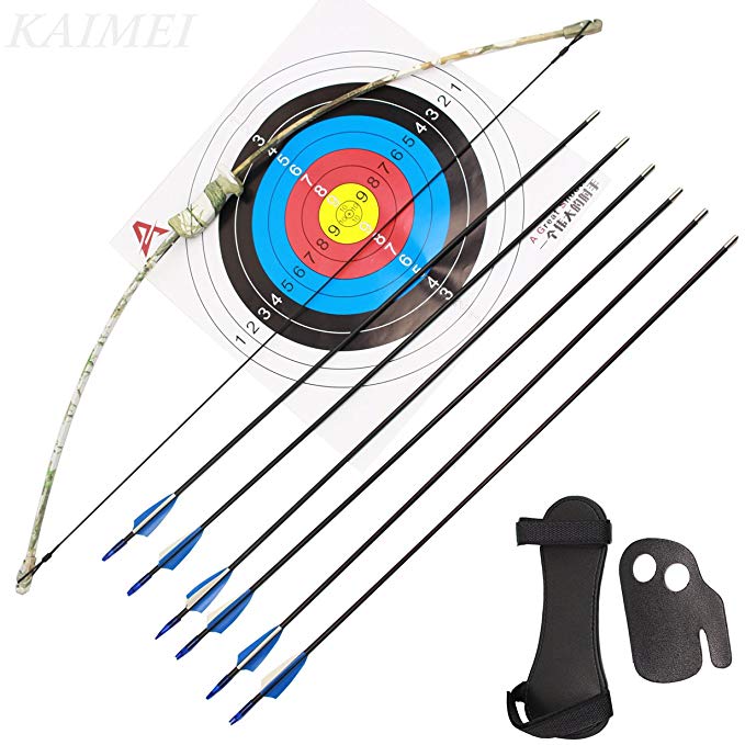 kaimei 37Inch Archery Bow and Arrow Set Recurve Bow camouflage Outdoor Sports Game Hunting Training Toy Gift Bow Kit Set with 6 Arrows 2 target paper to Kids Youth