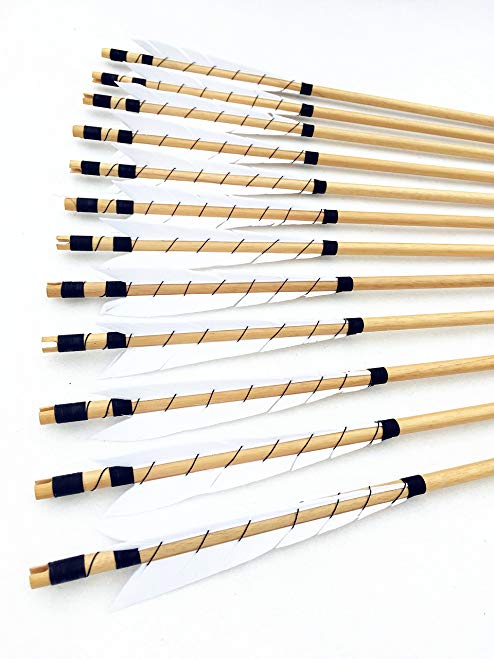 CDRIC 12PCS 32'' White Feather Wooden Arrows With Target Point Tip For Longbow Hunting