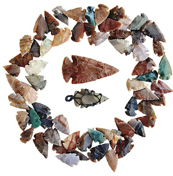 Arrowhead Lot, 62 pcs Indian Agate Stone Arrowhead Set by Ashkii